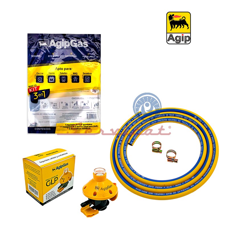 KIT VÁLVULA REGULADORA DE GAS + MANGUERA + ABRAZADERAS ORIGINAL COCINA A GAS TODAS LAS MARCAS
