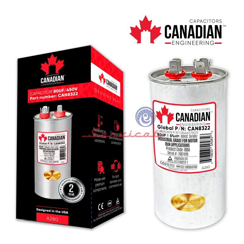 CAPACITOR DE MARCHA 80UF A 450VAC ORIGINAL CANADIAN AIRE ACONDICIONADO TODAS LAS MARCAS