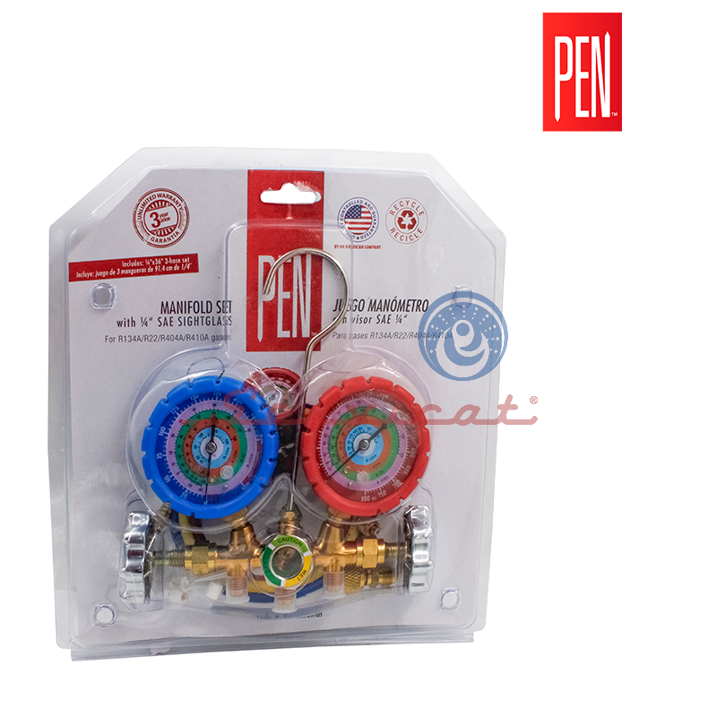 KIT DE MANÓMETROS ANALÓGICOS R134A - R404A - R22 - R410A PEN REFRIGERADORA TODAS LAS MARCAS