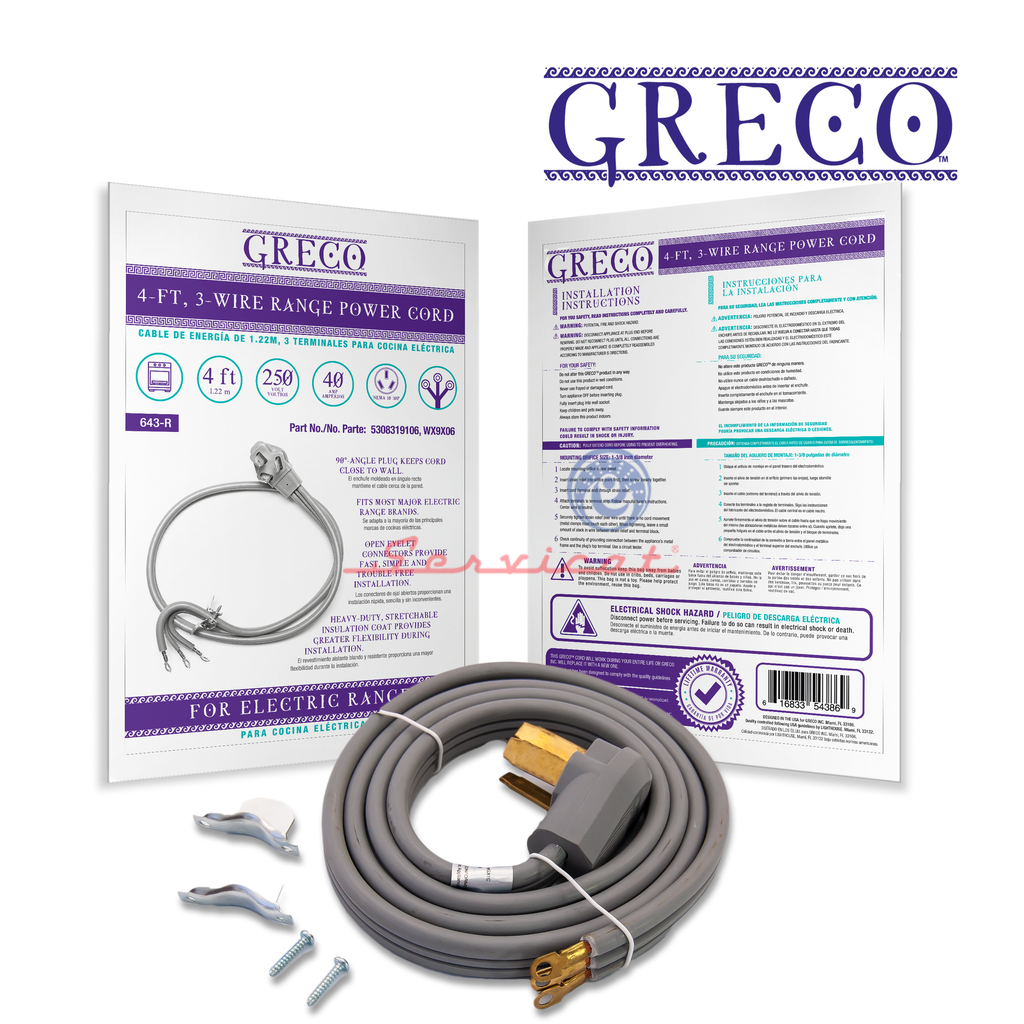 CABLE DE ENERGÍA/CHICOTE 1.22M GRECO COCINA WHIRLPOOL - GENERAL ELECTRIC - FRIGIDAIRE - ELECTROLUX