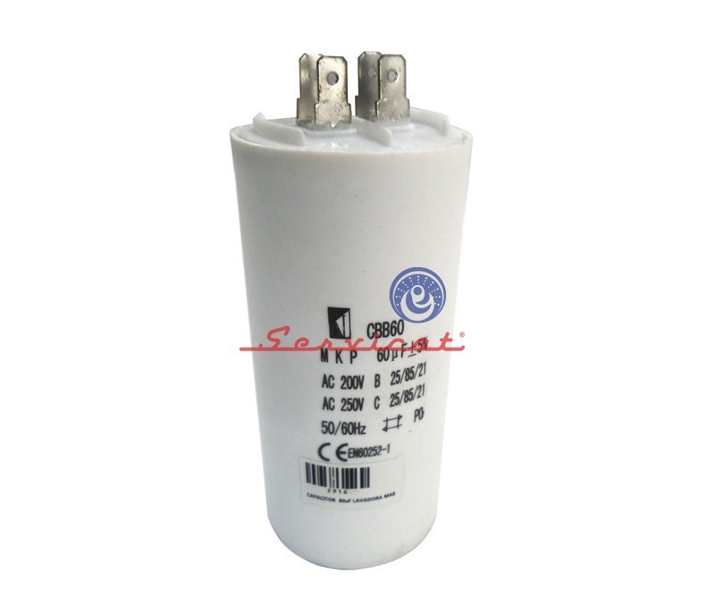 CAPACITOR DE MARCHA 60UF A 250VAC LAVADORA MABE - ELECTROLUX