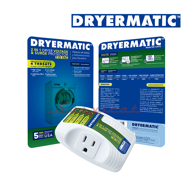 PROTECTOR DE VOLTAJE 110V - 3MIN -12A DRYERMATIC SECADORA A GAS TODAS LAS MARCAS