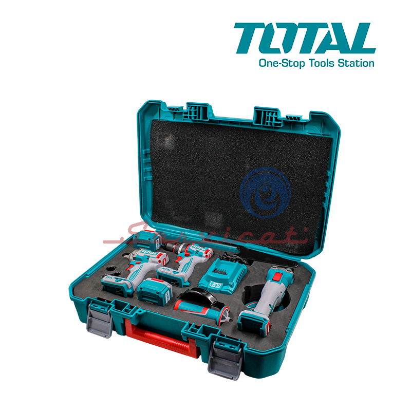 KIT HERRAMIENTAS INALÁMBRICAS - TALADRO PERCUTOR - LLAVE DE IMPACTO - PULIDORA ORIGINAL TOTAL