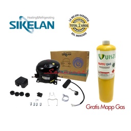 KIT COMPRESOR 1/4 SIKELAN ORIG + GAS R134-A YETI ORIG + VALVULA DE CARGA + SOLDADURA REFRIGERADORA T